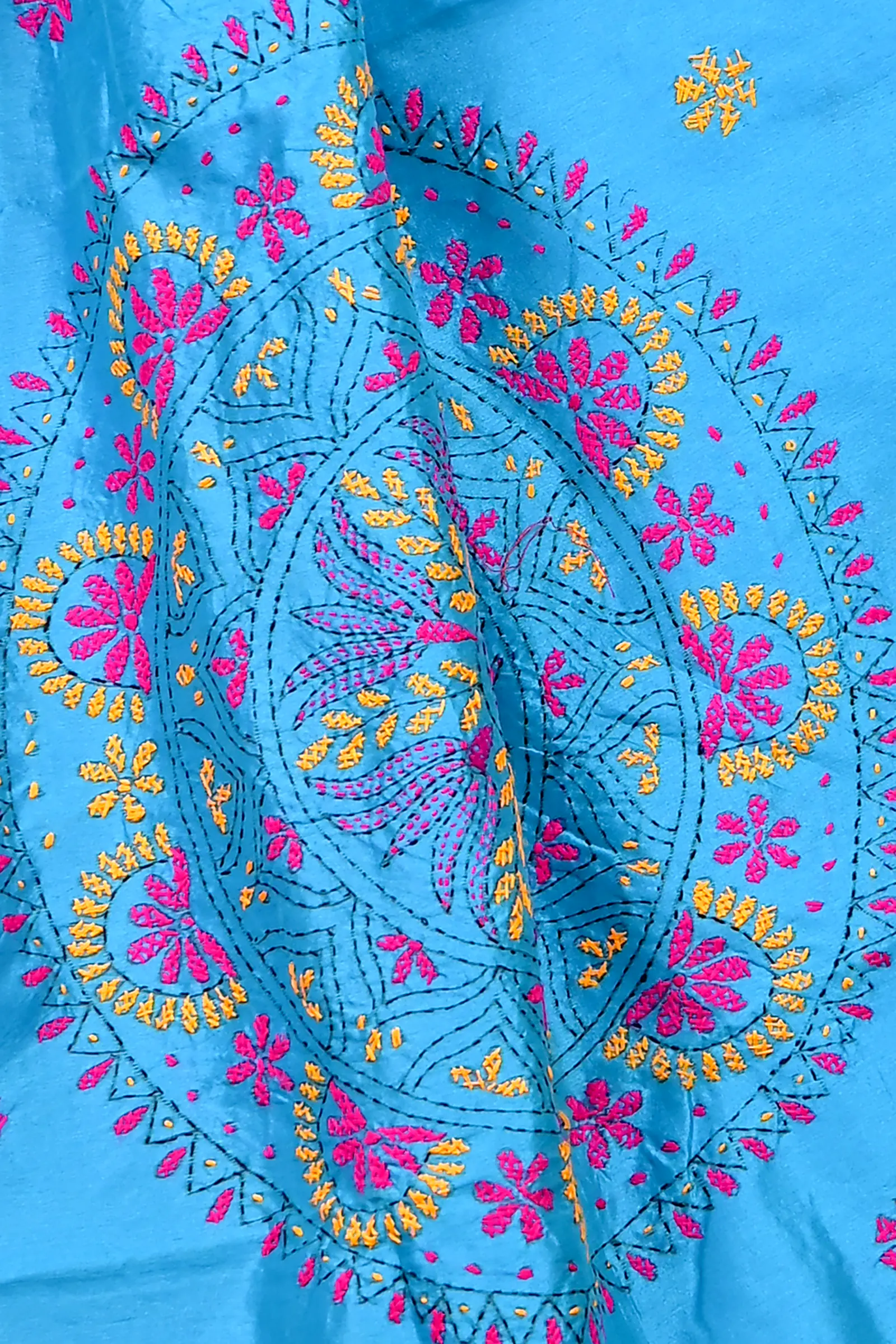 Sky Blue Cotton Blended Soumika Kantha Stitch Saree (593)